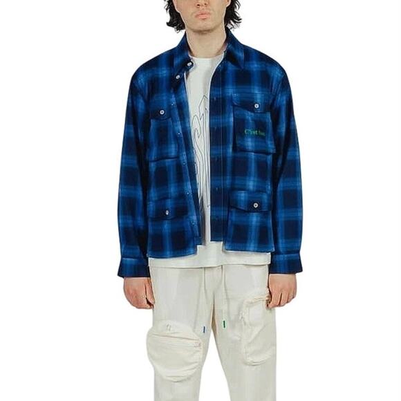Cest Bon Blue Plaid Core Flannel Oversized Shirt NWT - M - Picture 2 of 5